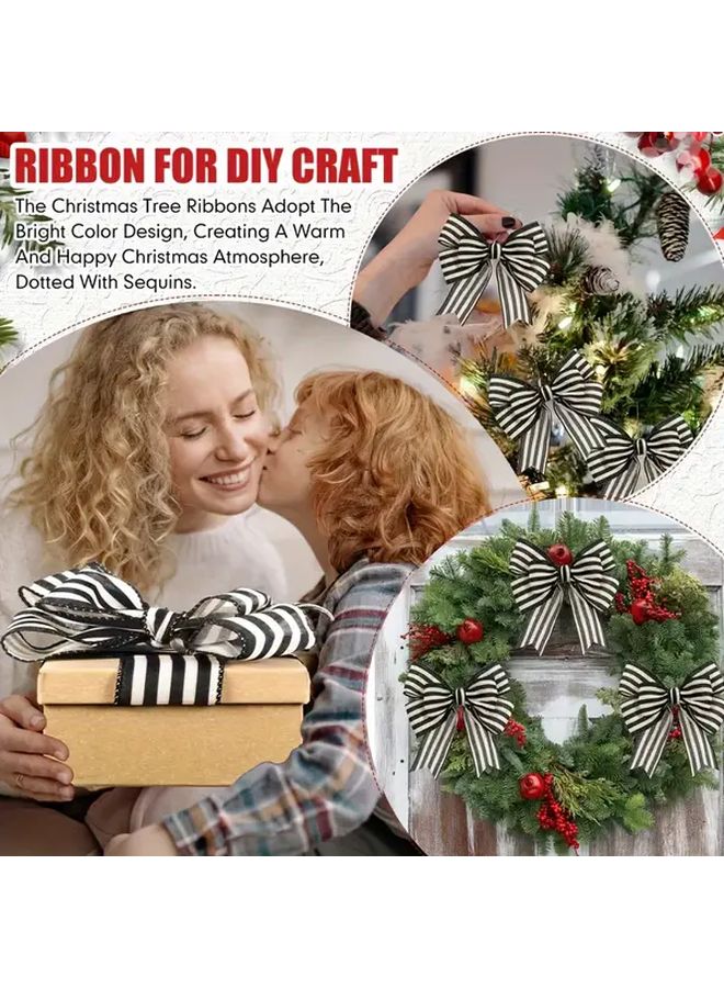 Black And White Striped Christmas Ribbon With Wire For Holiday Decorations And Gift Wrapping - Image 5